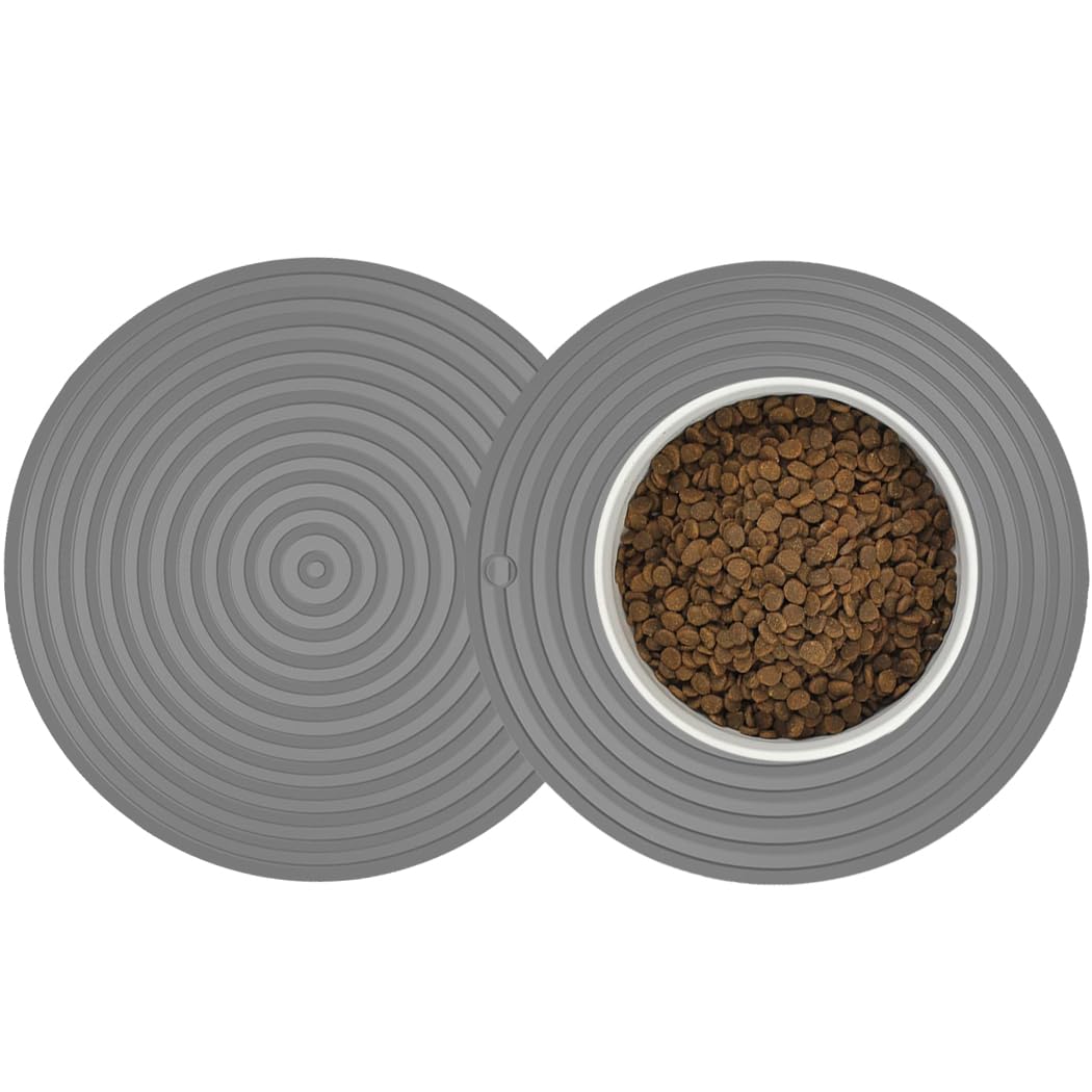 2 Pack Silicone Cat Food Mat, Dog Bowl Mat Prevent for Food and Water Overflow, Cat Feeding Eating Mat for Indoor Floor, Dog Dish Pad Placemat for Medium and Small Pet, 9.5"x9.5"