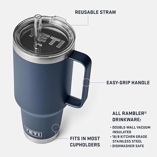 Miniatura 261 de YETI Rambler - Vaso de viaje con asa y tapa con popote, 35 onzas, vaso de agua de viaje, con asa, acero inoxidable, color blanco