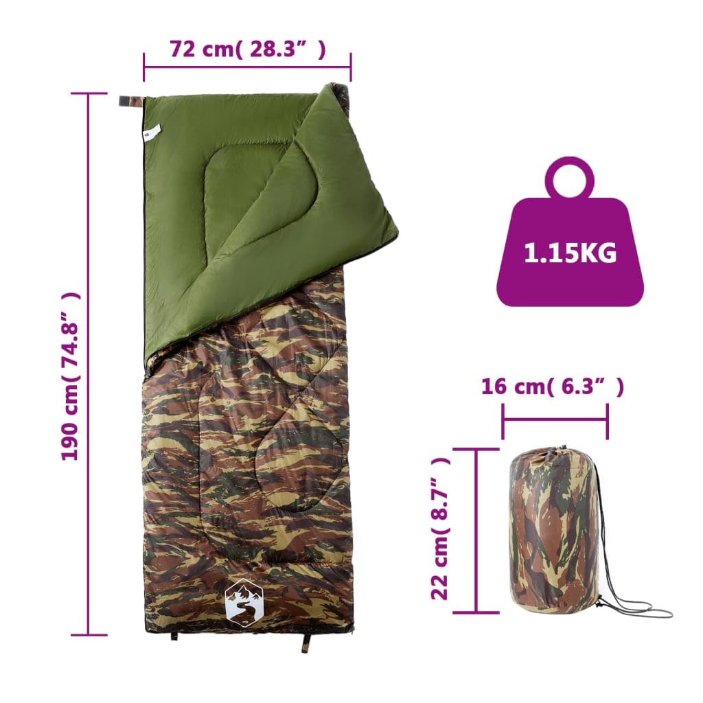 Schlafsack für Erwachsene Camping Jahreszeiten mit Kapuze und Reißverschluss, 190x, wasserfest Polyester mit PP Füllung, leicht kompakt mit Packtasche für Wandern Trekking Outdoor