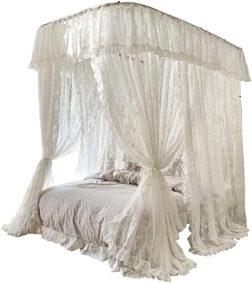 Mosquito Net Canopy for Bed – White U-Shaped Rail Bed Netting for Girls' Bedroom Decoration, 200x220cm, Effective ct Protection, Elegant Design