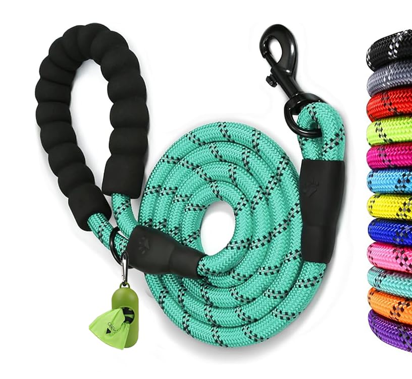 Rope Dog Leash with 180 x 1 cm Soft Padded Handle Reflective Lead and Multi Colour for Large Dogs, Turquoise โ image 1