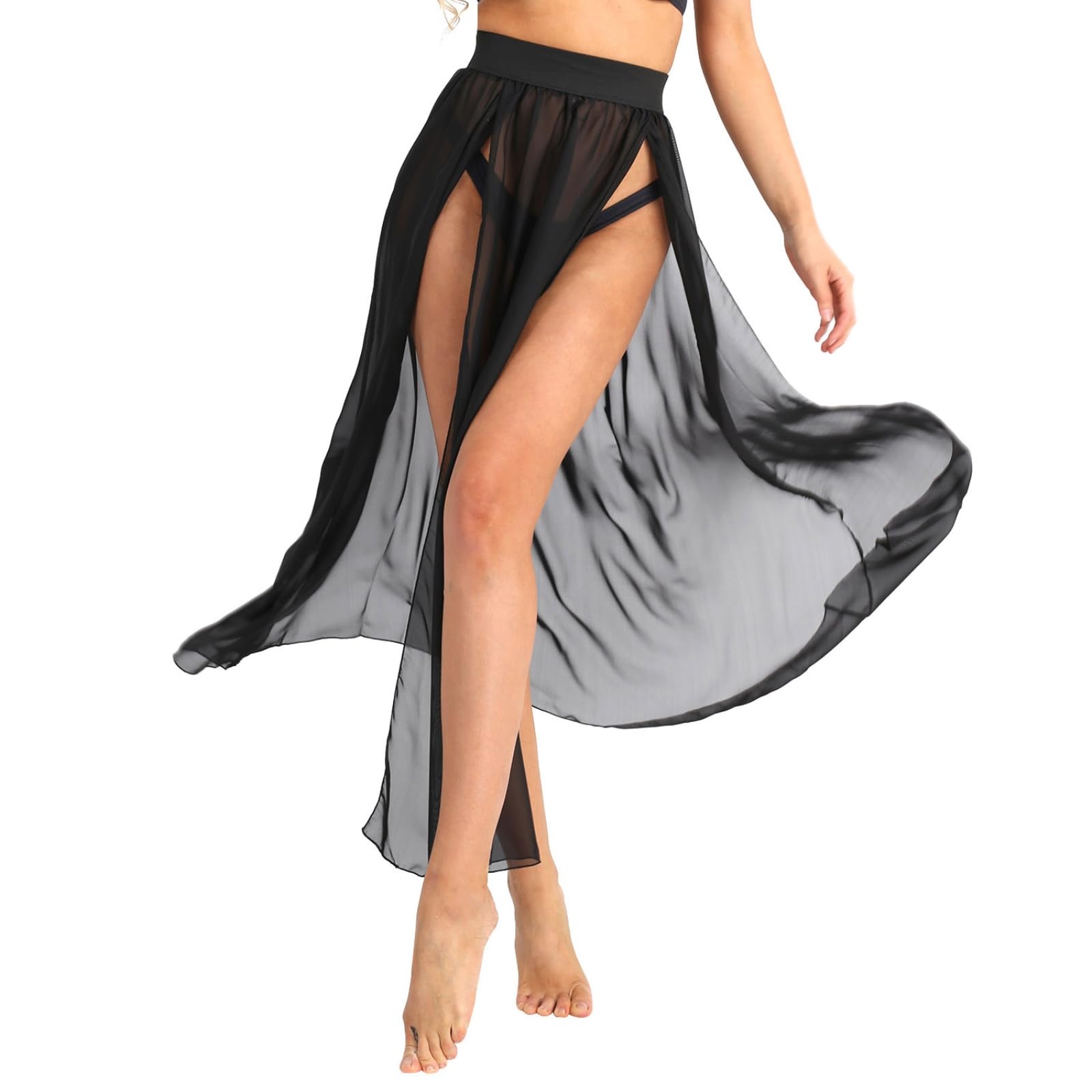 Robe De Plage Femmes Sexy Sheer Voir À Travers des Jupes Maxi en Mousseline Haute Jupe Longue Saillie Transparente Bikini Couvrir Les Fonds Pool Party Club-White-l