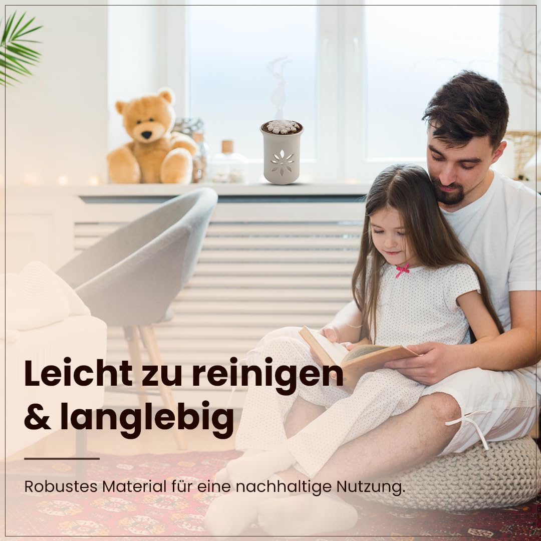 Räucherstövchen Keramik Weiß – Sternenblume Design mit Edelstahlsieb & Metallscheibe – Für Weihrauch & Kräuter, Höhe 11 cm | Incense Burner (Packung mit 2)