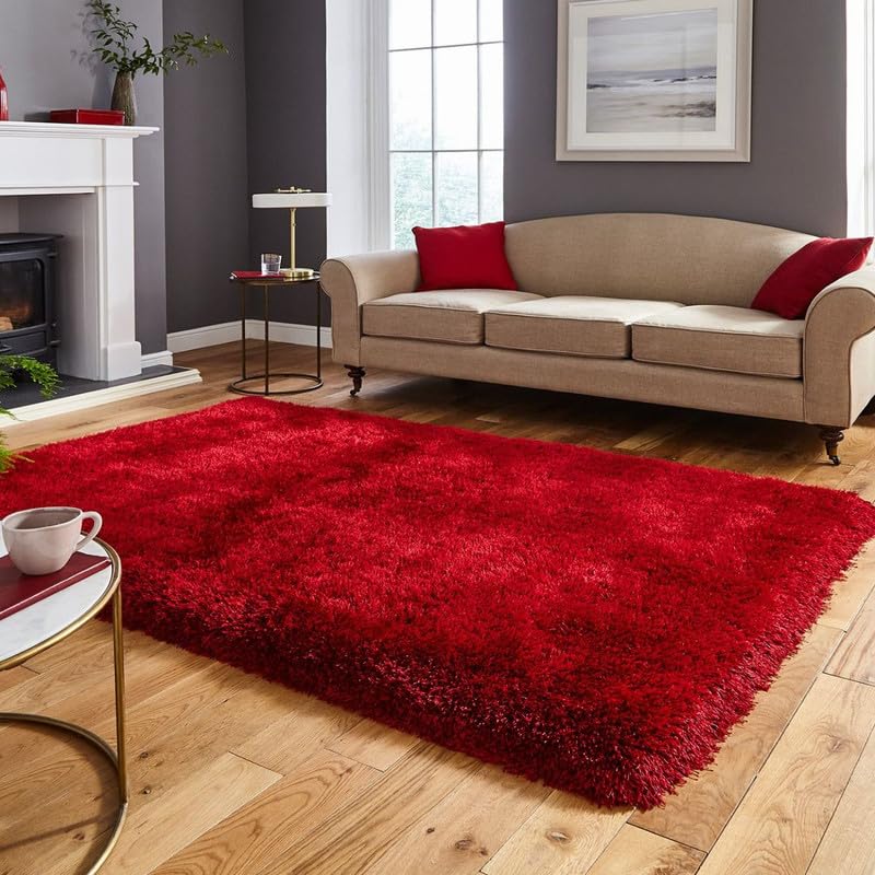 Image of Square Plain Fur Rugs for Hall and Drawing Room Galicha 7x7 Feet Sqaure Red
