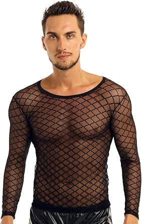T-shirt Homme En Mesh (filet) Transparent - Manches Courtes - Taille L - Pour Club, Sport, Déguisement Ou Dessous
