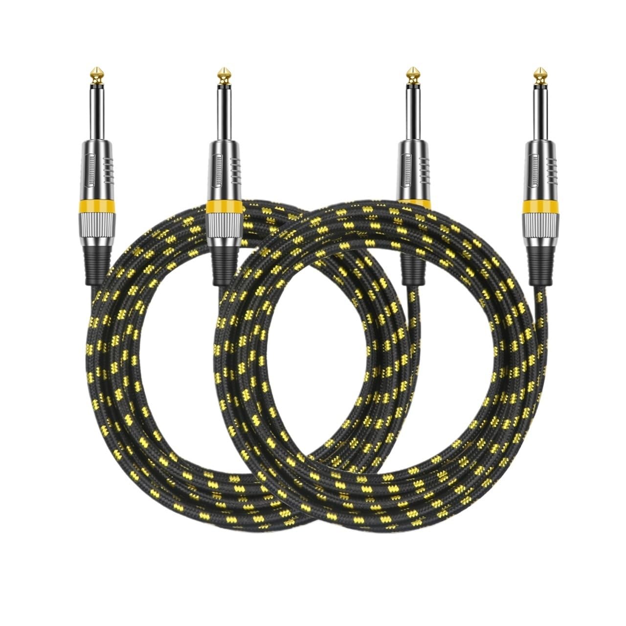 Paquete de 2 cables de guitarra de 6,35 mm mono Ja-ck de 6,5 mm a 6,5 mm (amarillo, 2 paquetes, 300 cm)