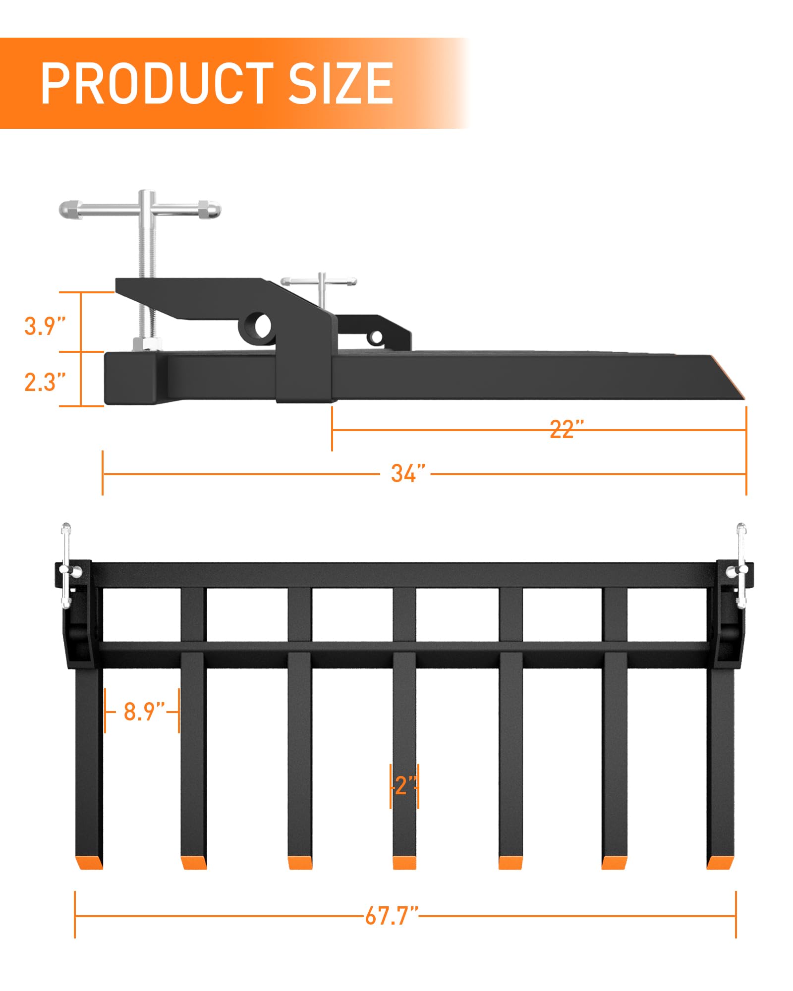 IDEALHOUSE Klemmbare Schuttgabel 7 Zinken für Traktor-/Lader-Schaufel – 34" Palettengabel – passend 68–84" Schaufeln – Quick Attach – 5.500 lbs – Heavy-Duty Stahl – Schwarz – Farbe: Schwarz |