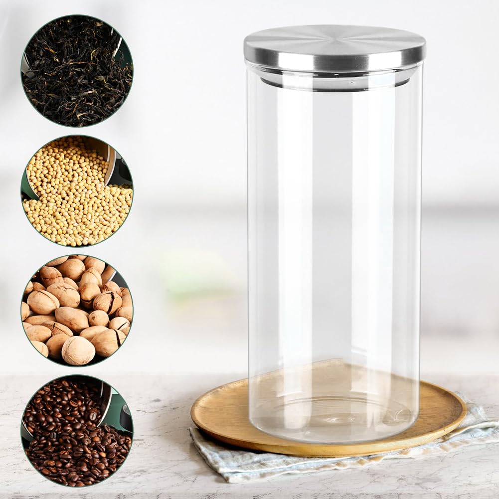 Kaffeedose Luftdicht 1kg Bohnen, 1500ML Elegante Glas-Kaffeebehälter mit 2 verschließbaren Behältern, Luftdicht Aufbewahrungsdose mit Regal Löffel für Kaffeebohnen, Kaffee Tee Zucker Nüsse