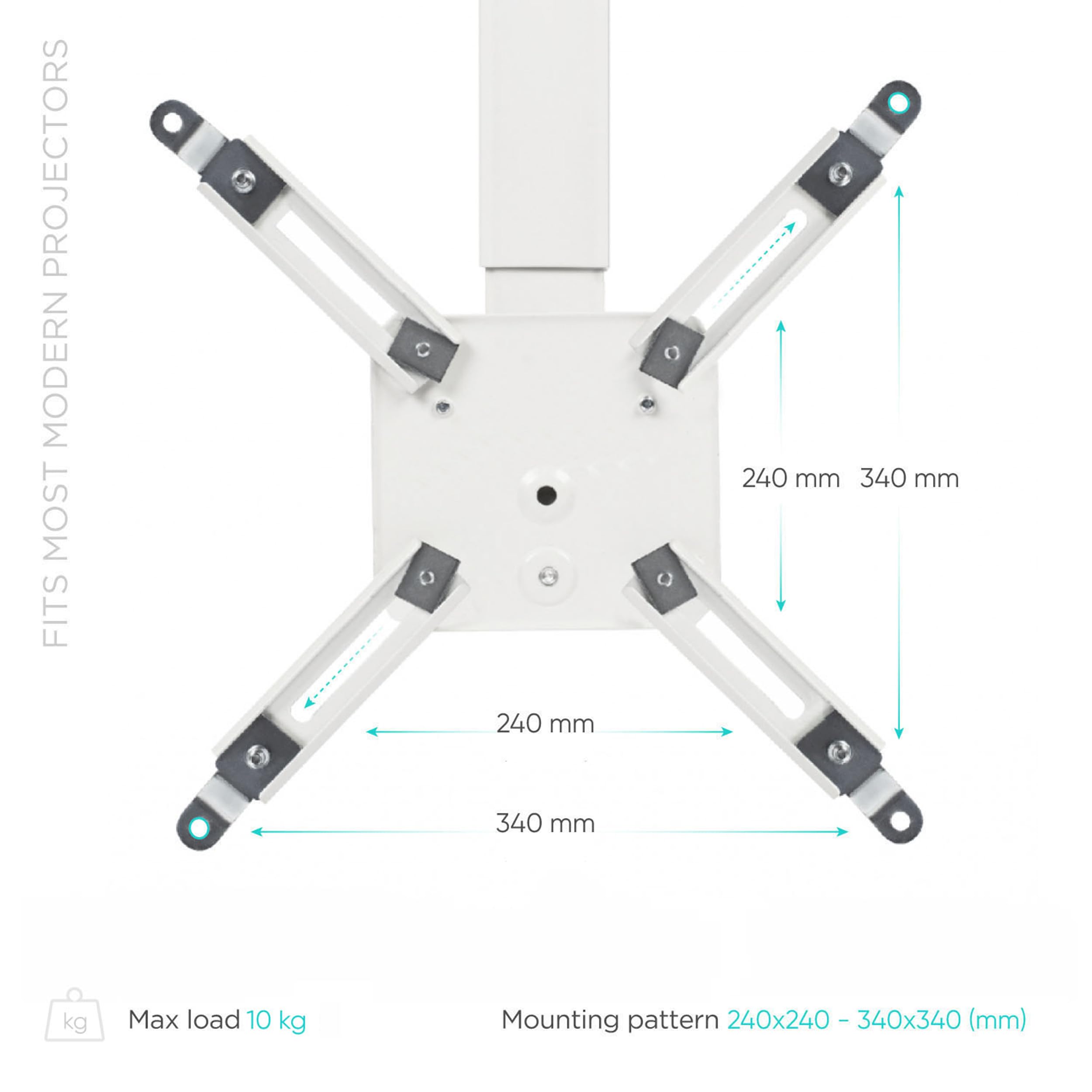 ONKRON Beamer Deckenhalterung für Projektoren bis zu 10 kg, Lange Wandhalterung neigbar schwenkbar, Projektor Halter höhenverstellbar, Beamer Halterung Decke Wand, für Heimkino, Büro Weiß K5A-W