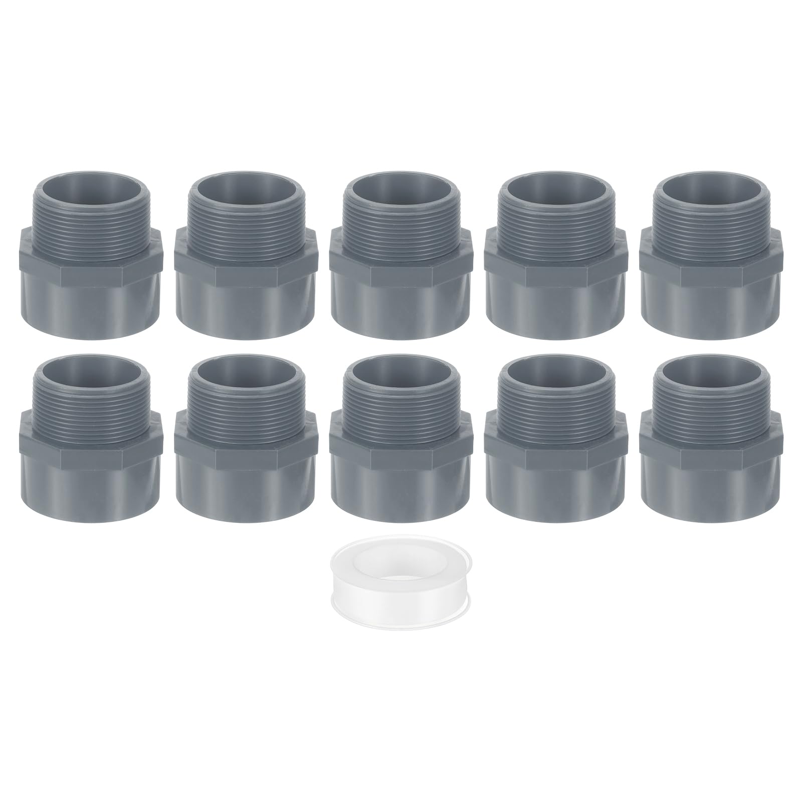 uxcell Adaptador de tubería macho de PVC, 10 conectores de tubería de PVC de 2 vías de 2 pulgadas con cinta selladora (enchufe x rosca macho), acoplamiento adaptador de manguera de PVC para línea de