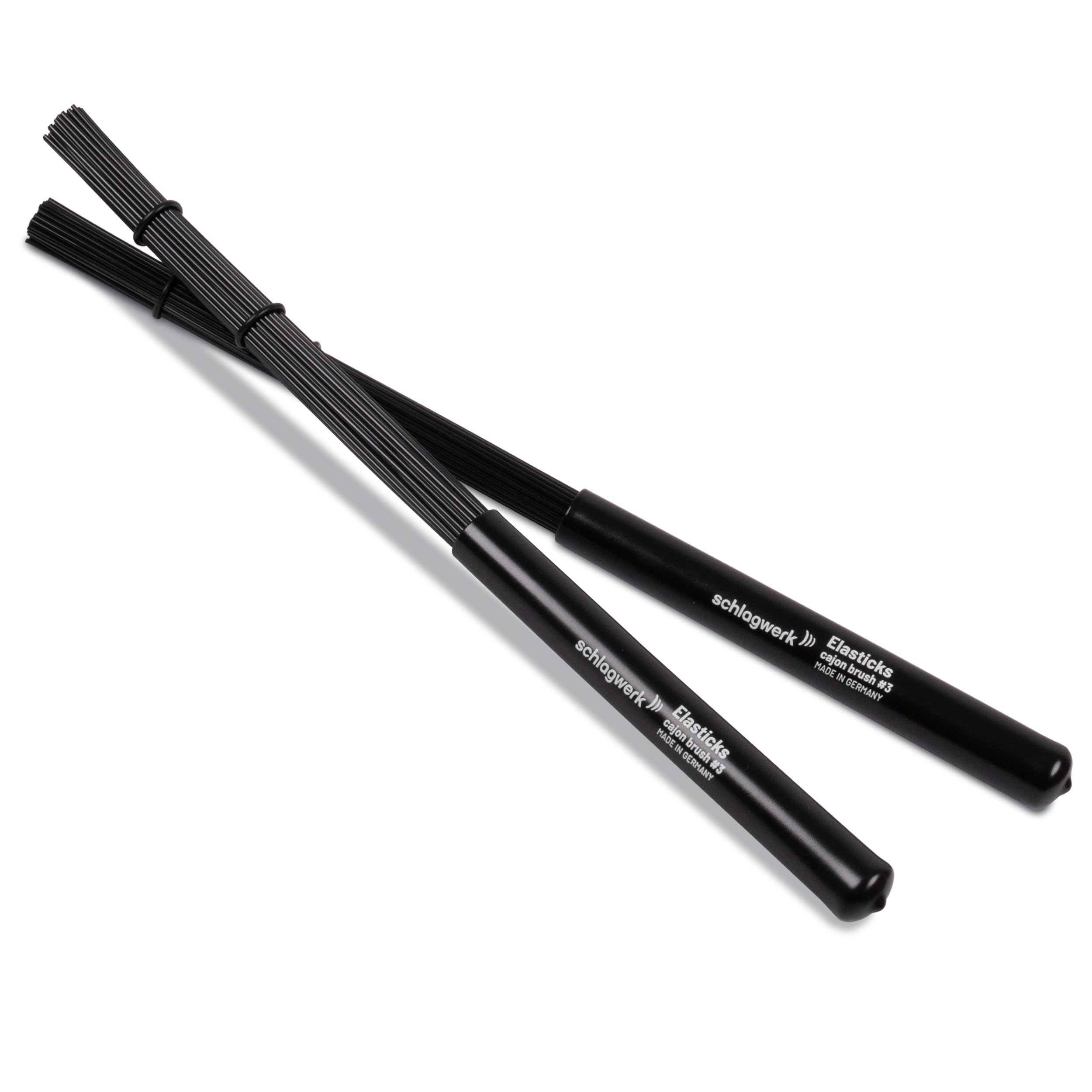 Schlagwerk BRC03 Cajon Brush #3 - Elasticks - 2 Stück - Percussion Brushes mit elastischem, biegsamem Griff, Länge 34, ausbalenciert. Made in Germany