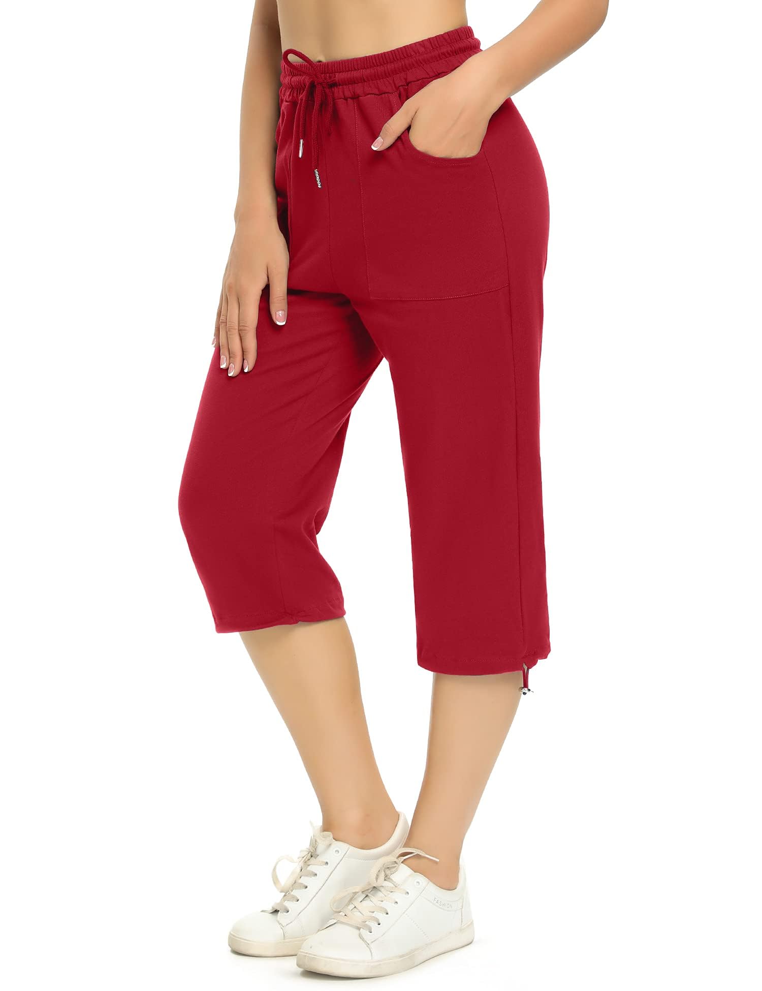 Totatuit Pantaloni Capri Donna Estivi Pantaloni Sportivi Donna Pantaloni 3/4 Donna Cotone Regolabile con Tasca Pantaloni Pinocchietto Cropped Estivi Donna Jogging Yoga Pinocchietti Donna