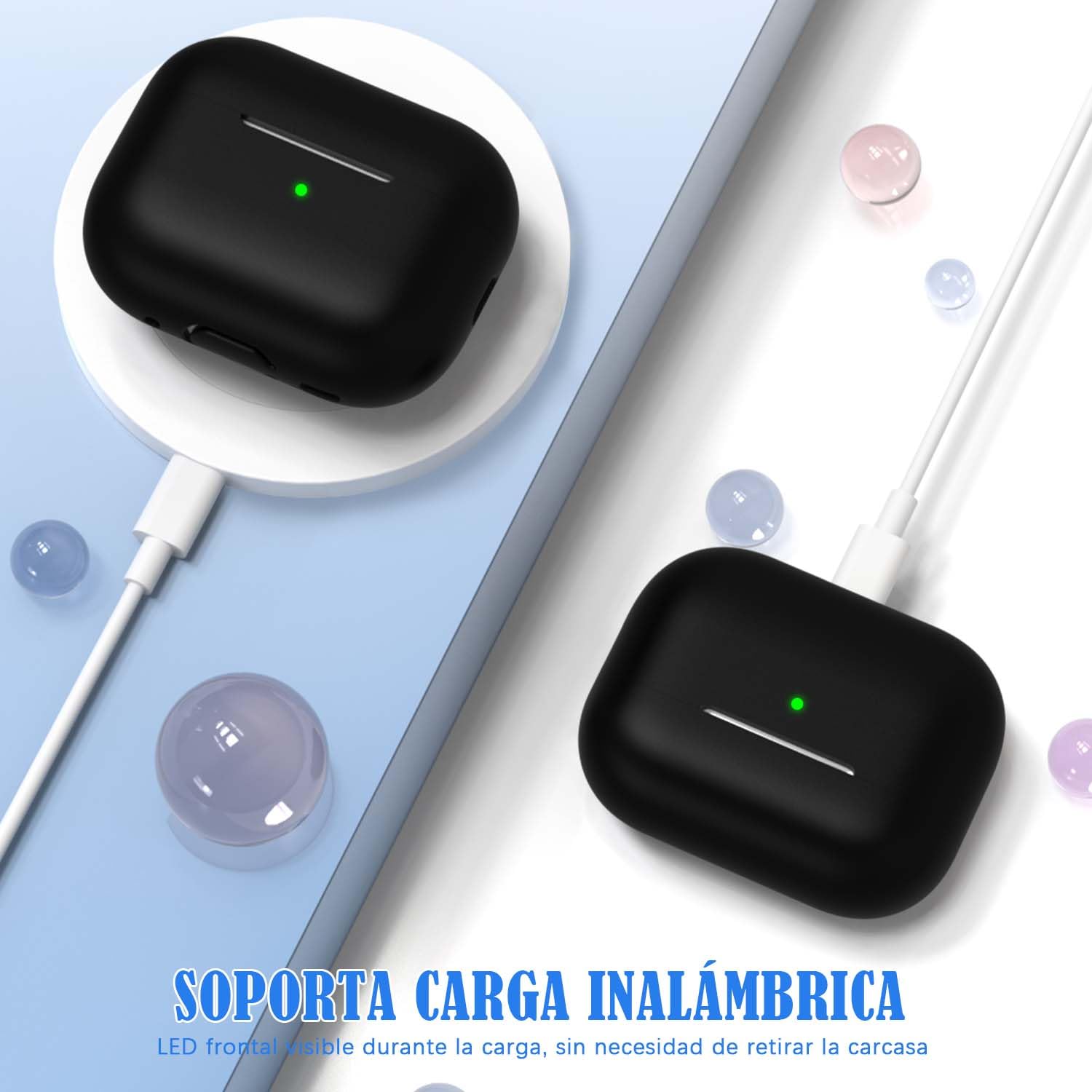 MHYALUDO Funda para AirPods Pro de 2ª generación, Funda para AirPods Pro de Silicona Suave anticaída de Grado Militar Que Absorbe los Golpes, Tacto de Piel con Llavero y Kit de Limpieza,Negro — view 5