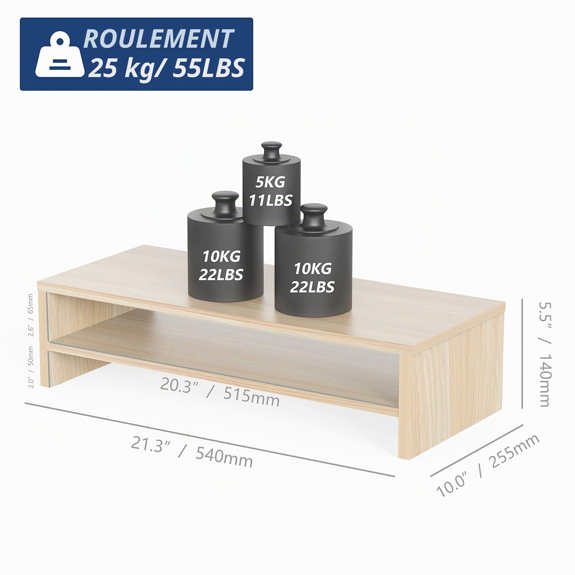 FITUEYES Réhausseur d'Écran en Bois Support d'Ordinateur 54x25,5x14cm FDT205401WO