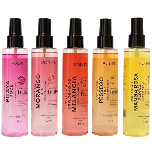 Kit 5 Body Splash Poran Frutas Pitaya Morango Melancia Manga Rosa Pêssego160ml cada Perfume Feminino