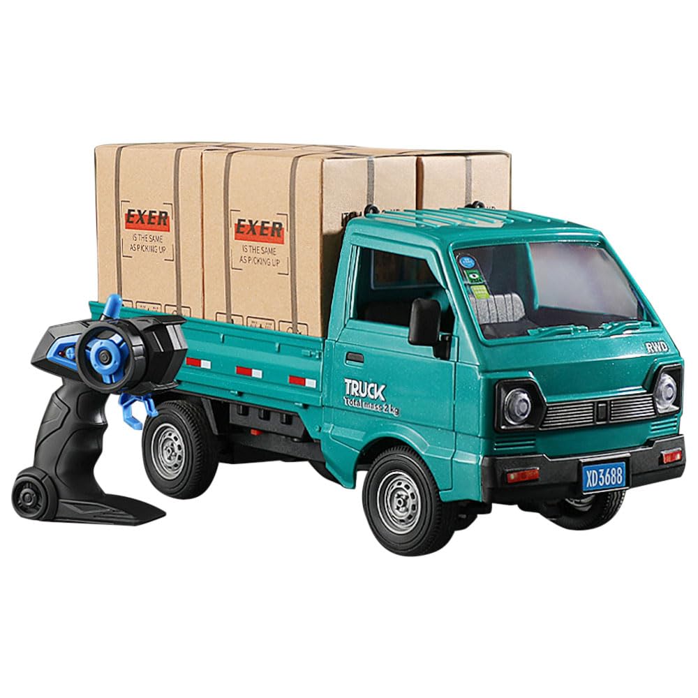 GoolRC Remote Control Car Kei Truck, 1:16 Scale RC Transport Pickup Truck with Spray and Light, 2.4GHz All Terrain RC Cars for Teens and Adults Christmas or Birthday Gift (Green)