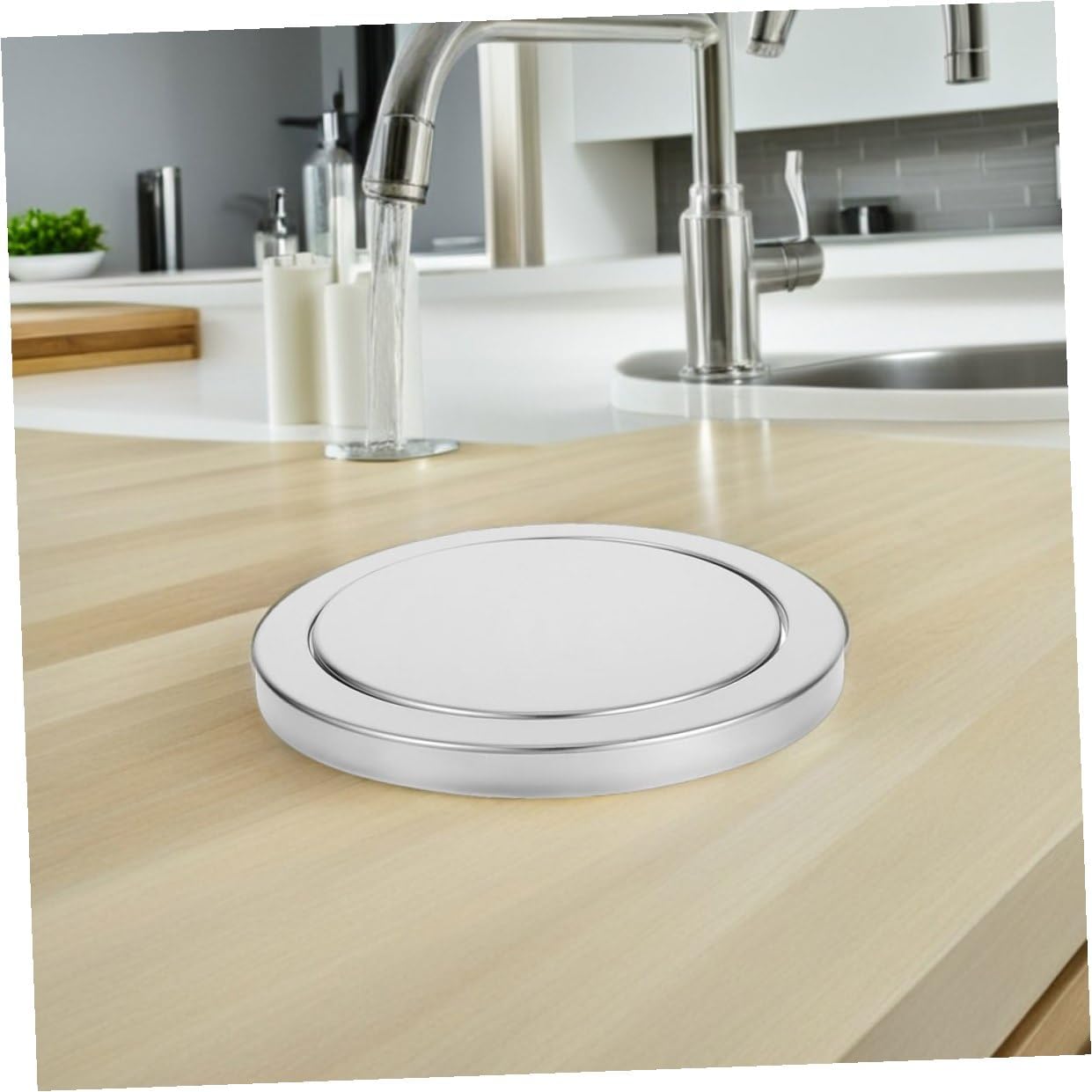 2pcs Stainless Steel Embedded Swinging Flap Trash Can Lid for 21.5-24cm Opening, Countertop Bathroom Waste Cover Replacement, round Recessed Kitchen Trash Bin Accessory