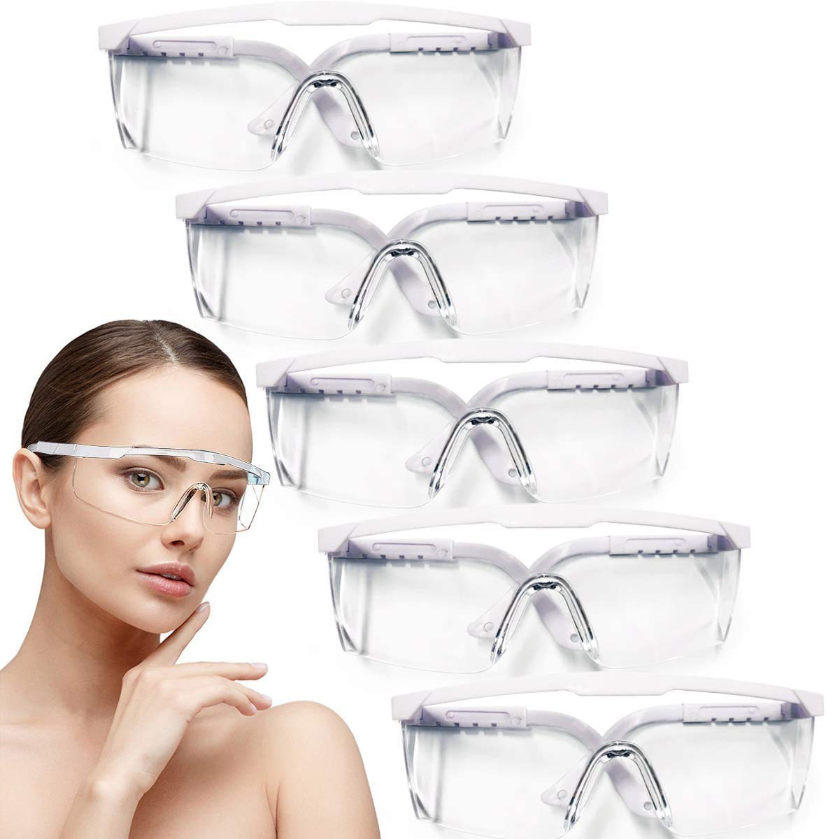 Safety Glasses, 5PCS Adjustable Wide-Vision Protective Glasses, Lightweight Fog-Proof Safety Goggles
