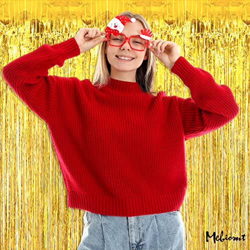Image of 4 Pack Gold Fringe Curtain Backdrop, 3.2Ft x 6.6Ft Metallic Tinsel Foil Fringe Streamers Background for Photo Booth Birthday Wedding Baby Shower Carnival Easter Mother's Day Party Decorations
