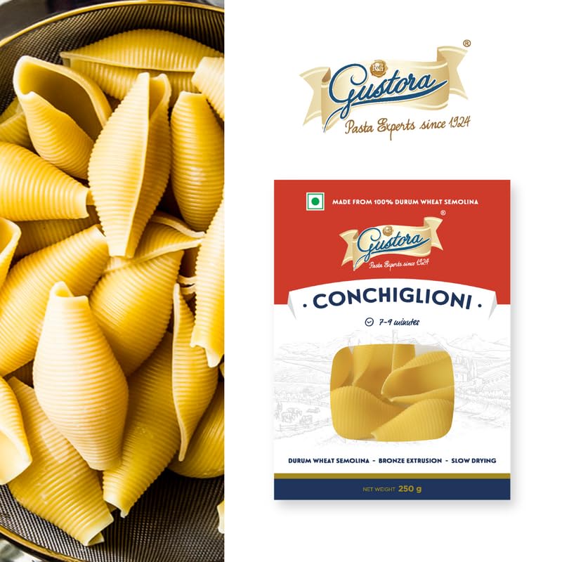 Image of Gustora Durum Wheat Semolina Conchiglioni Pasta Combo, 500g I Vegetarian Pasta I Rich in Fibre & Protein (250g X 2)