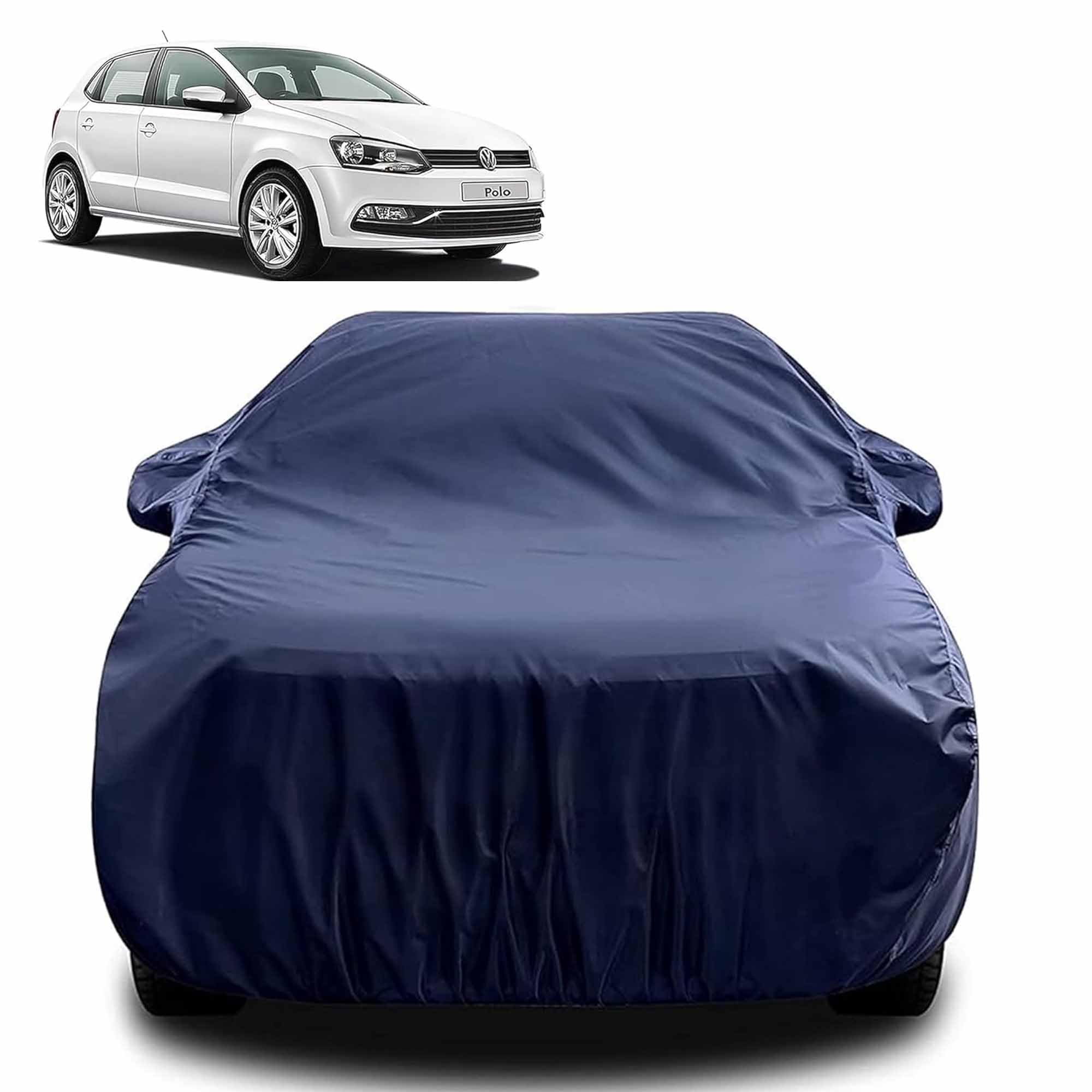 Sulfar 100% Water Resistant Car Body Cover Compatible with Mirror for Volkswagen Polo (Triple Stitched, Full Bottom Elastic, Navy Blue)
