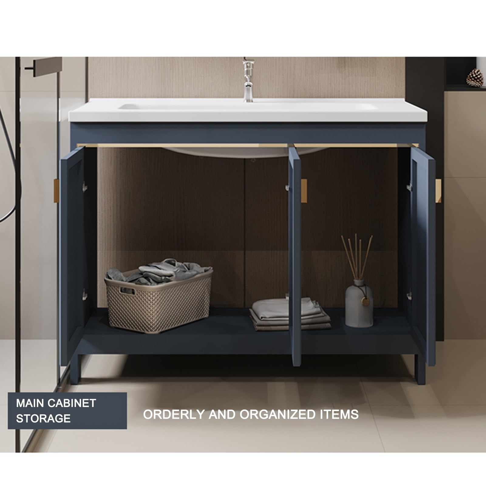 Mueble de baño independiente con fregadero de cerámica, 50 cm, grifo de agua fría/caliente, almacenamiento versátil para sala de estar, cocina, oficina, armario, un color de 60 cm, un color de 70 cm