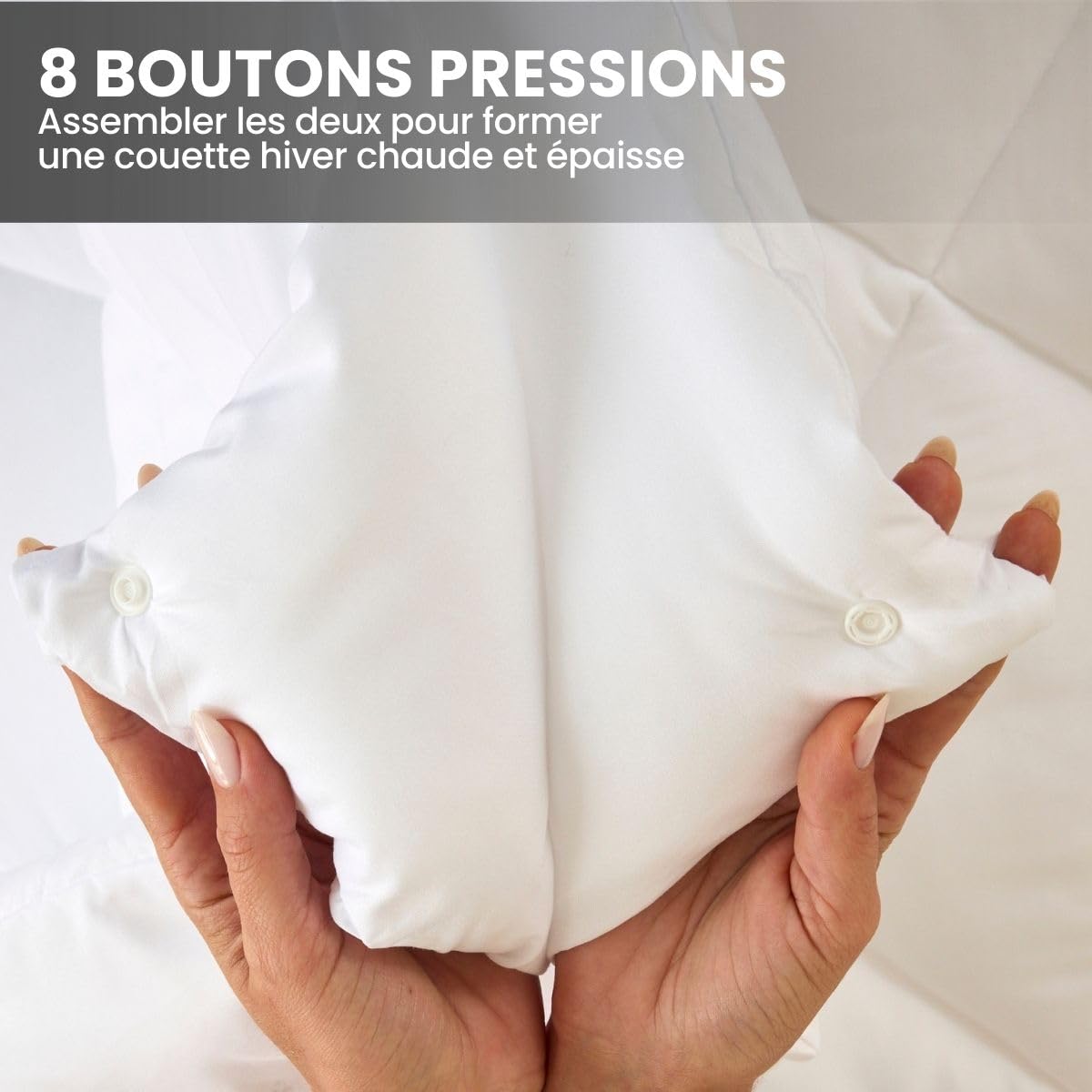 DREAMWAY – Couette 220x240 cm 4 Saisons Certifiée Oeko-Tex – 3 en 1 – 150 GSM Été Légère + 300 GSM Mi-Saison – Assemblées = 450 GSM Hiver Chaud – Boutons-Pression
