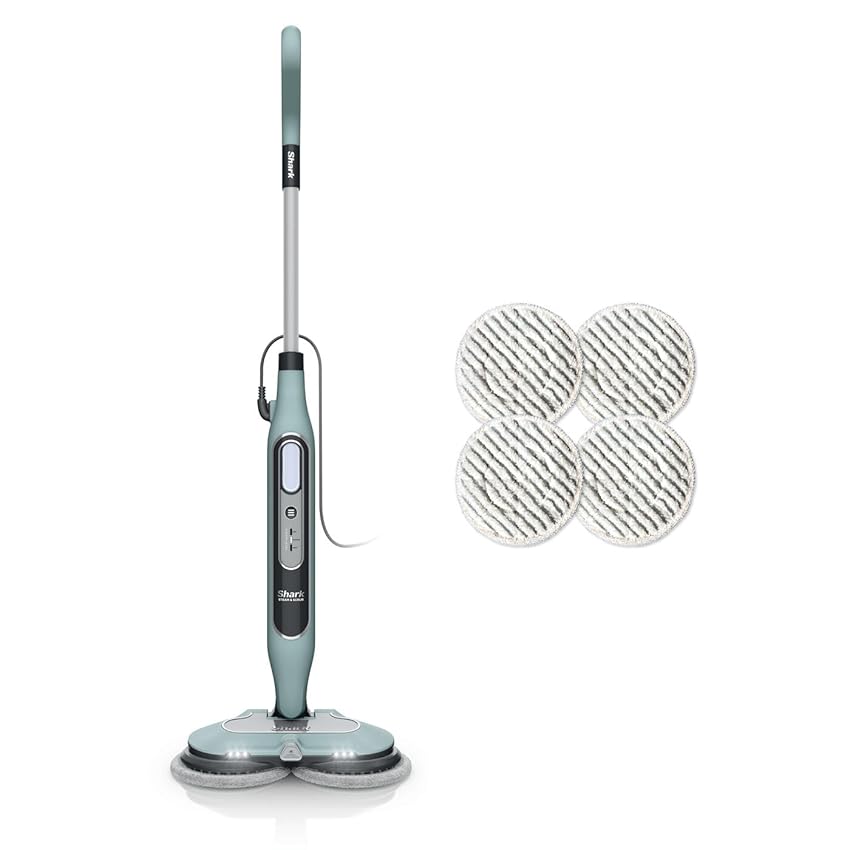 Shark Steam Mop Scopa a Vapore Steam & Scrub Automatica con Steam Blaster e 6 Panni Dirt Grip, 3 Impostazioni Vapore, Rimozione Sporco, Per tutti i Pavimenti Duri, Filo 8m, Verde Salvia, S8201EUCP