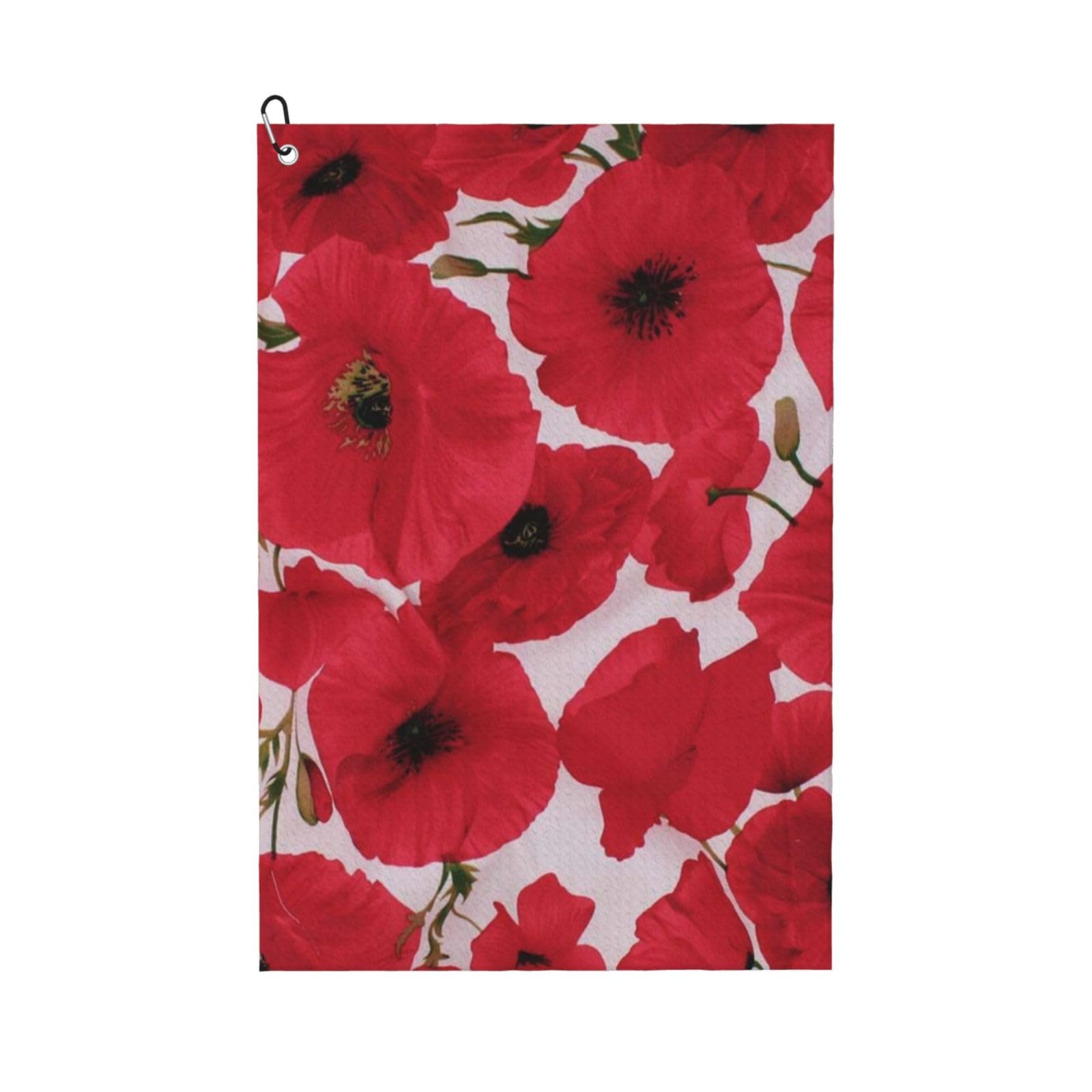 Hnnkloy Poppy Red, 16x24 in Portable Waffle Golf Towels with Carabiner Clip for Golf Bag