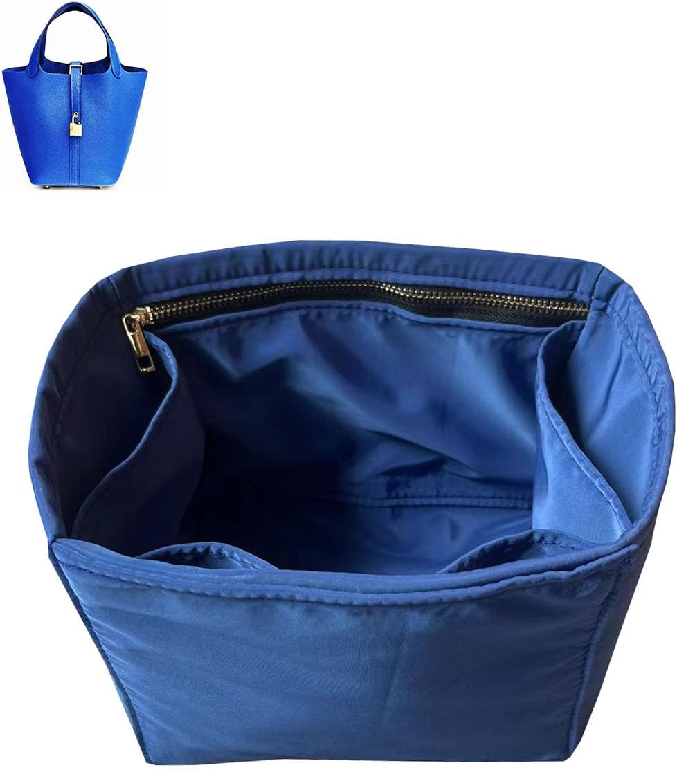Purse Organizer Picotin 18 22 26 Insert Bags Organizer Makeup Handbag Organize Inner Purse Portable base shaper Premium Nylon (Picotin 22, darkblue)