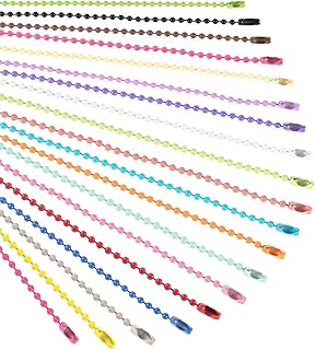 PandaHall 57pcs 19 Color Ball Bead Metal Chain Bead Collar de Cadena de Metal con Conectores para Etiquetas de Cadena, Llavero, Fornituras de Bisutería, Proyectos Artesanales, 2.4mm