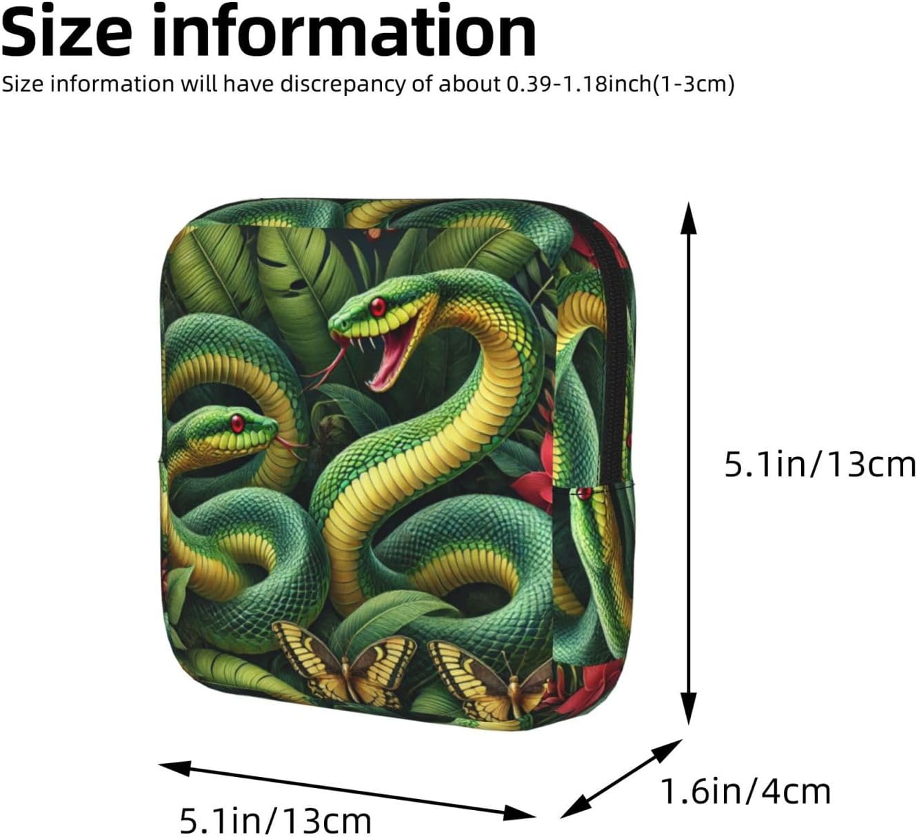 Realistic-Green-Snakes Portable Period Pad Pouch for Women, Sanitary Napkin Storage Bag with Zipper for Outdoor Use image 3