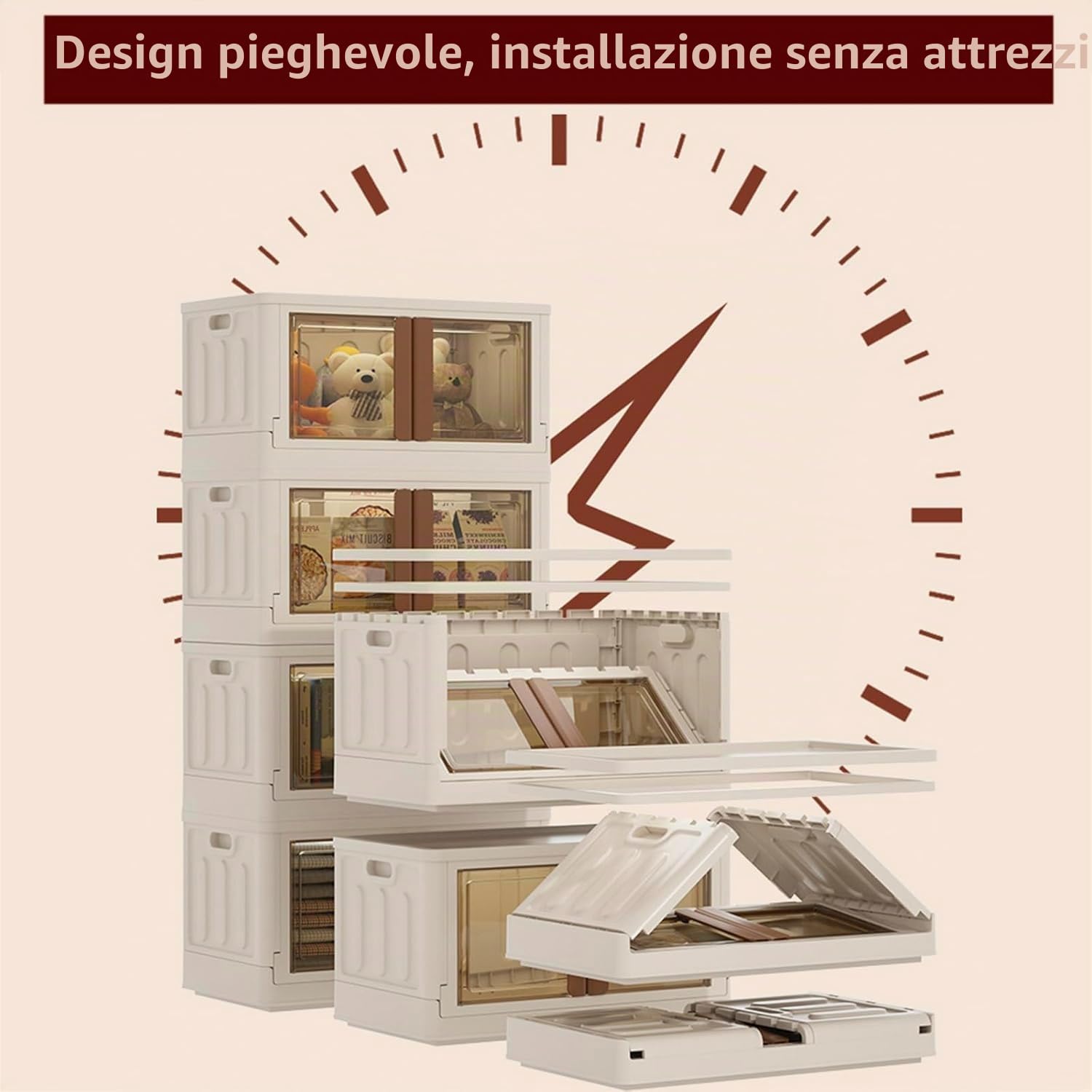 Oceano Scatola di Immagazzinaggio Pieghevole con Ruote e Doppia Apertura Contenitore Impilabile Plastica Robusta con Sportelli Trasparenti Organizer Salvaspazio per Vestiti Giocattoli 49x31x30cm 32l