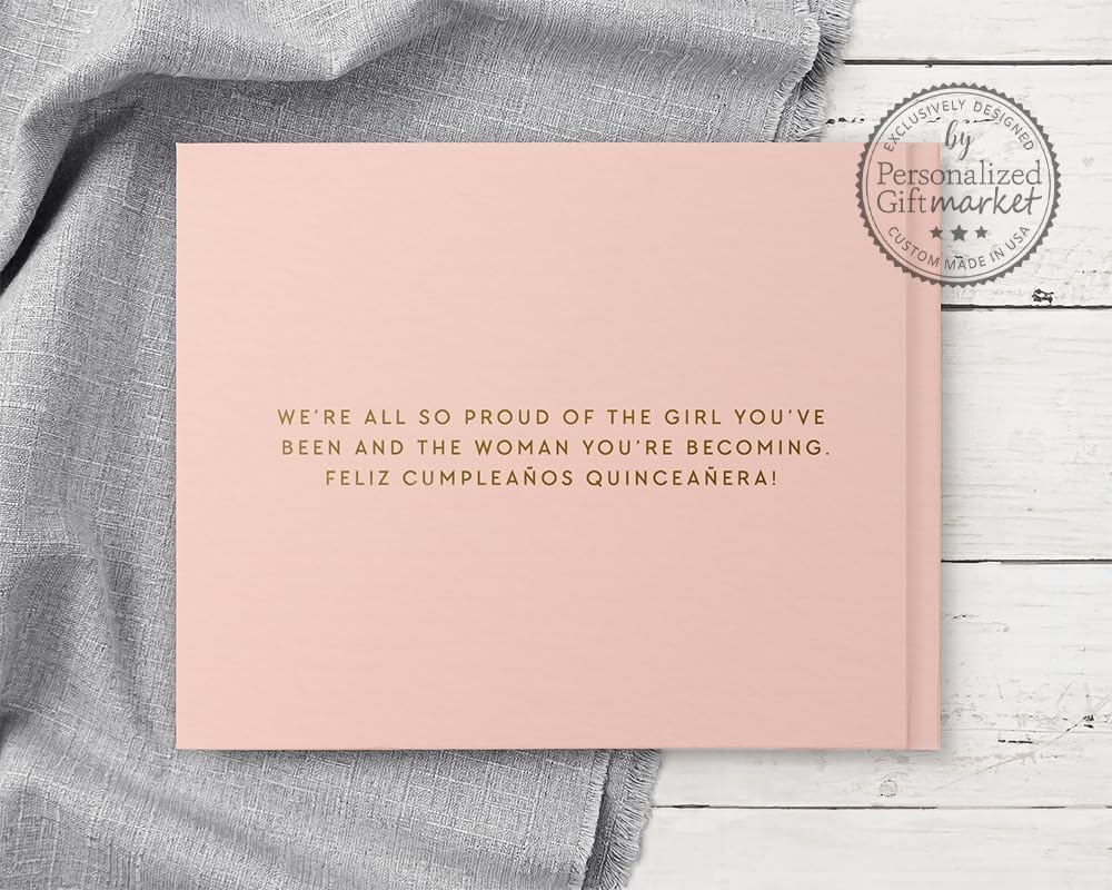 Quinceanera Guest Book Custom Mis Quince Gift Ideas for Quinceanera Party, Sweet 15 Photo Album for 15th Birthday - Pink Blush Gold (12x12)