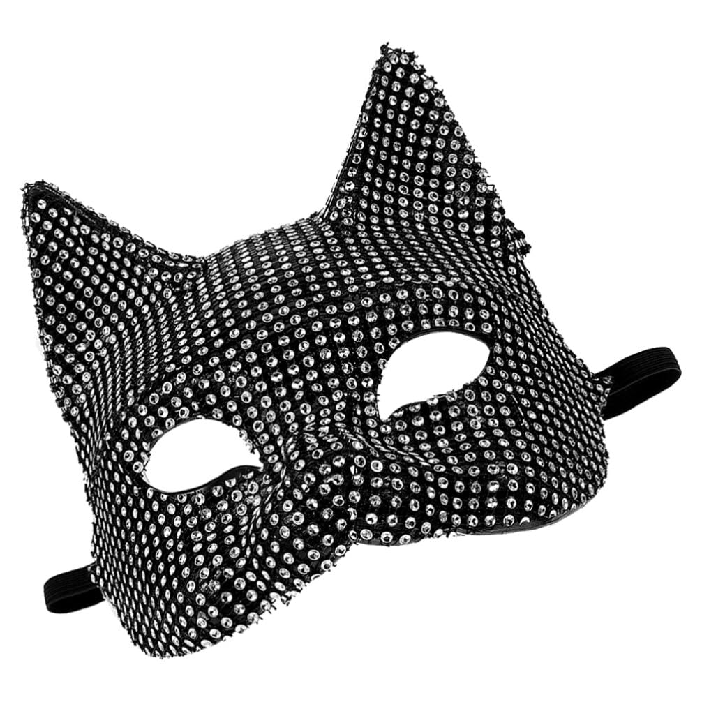 Luxshiny Cat Masquerade Mask Sparkly Rhinestones for Halloween Costume Parties Unique Half Face Design Accessory for Cosplay and Festive Celebrations
