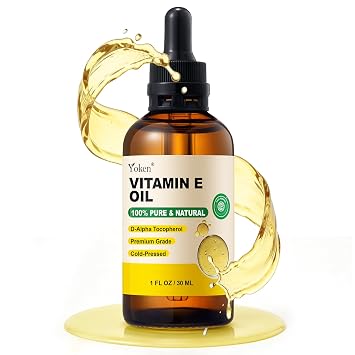 Yoken Vitamin E Oil 1oz for Skin, Face, Body, Hair, Vit E Oil Glass Bottle | Pure D-Alpha Tocopherol Liquid Vitamina Nails Vit e Moisturizing Unscented Cold Pressed Carrier Oil Hydrate Hexane Free