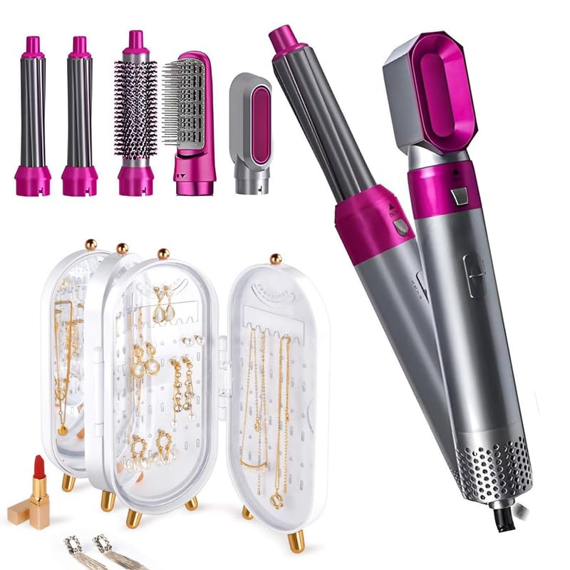 Elevea { 15 YEAR WARRANTY ) 5 IN 1 Hair Dryer Brush Multifunctions & Foldable Jewelry Organizer With Mirror For All Women