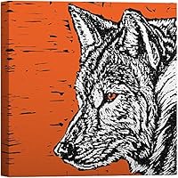 SIGNWIN Canvas Wall Art White Wolf in Orange Background Animals Wildlife Block Print Modern Art Contemporary Portrait Expressive for Living Room, Bedroom, Office - 12x12 inches