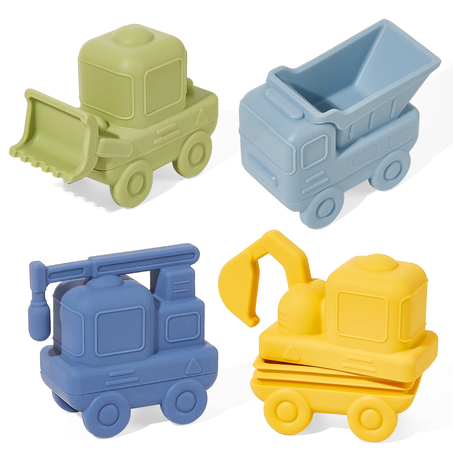 Food-Grade Silicone Baby Bath Toys 4 Pack | Mold-Free Cars & Truck Toys for 6-12 Months & 1-3 Year Olds | BPA-Free, Dishwasher-Safe Bathtub Pool Float Toys | Toddler Shower Gift for Boys Girls