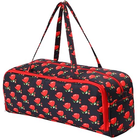 Tyenaza Woven Knitting Needles Storage Bag - Large Fabric Yarn Organizer With Handles (Rose Jacquard)