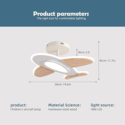 Schindora 35 W LED-plafondlamp kinderkamer I Vliegtuigvorm Dimbare plafondlampen met afstandsbediening I 50 * 45 CM I 2700-6500 K I Witte en houten accessoires Plafondlamp photo 2