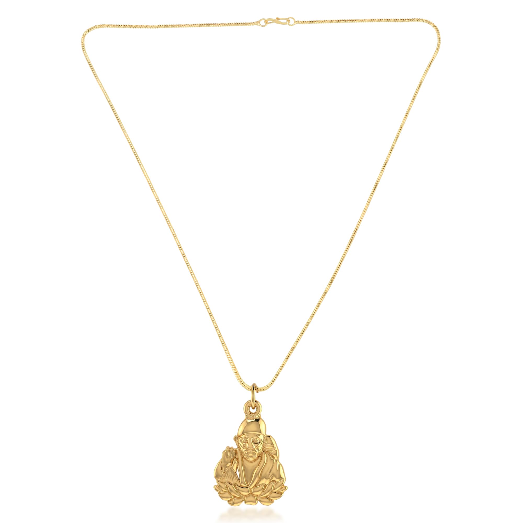 yellow Plated Shirdi Sai Baba Pendant with Chain for Men and Women - Divine Ashirwad Locket Necklace - Hindu Spiritual Religious Jewelry Gift(ACPC0267)-image-13
