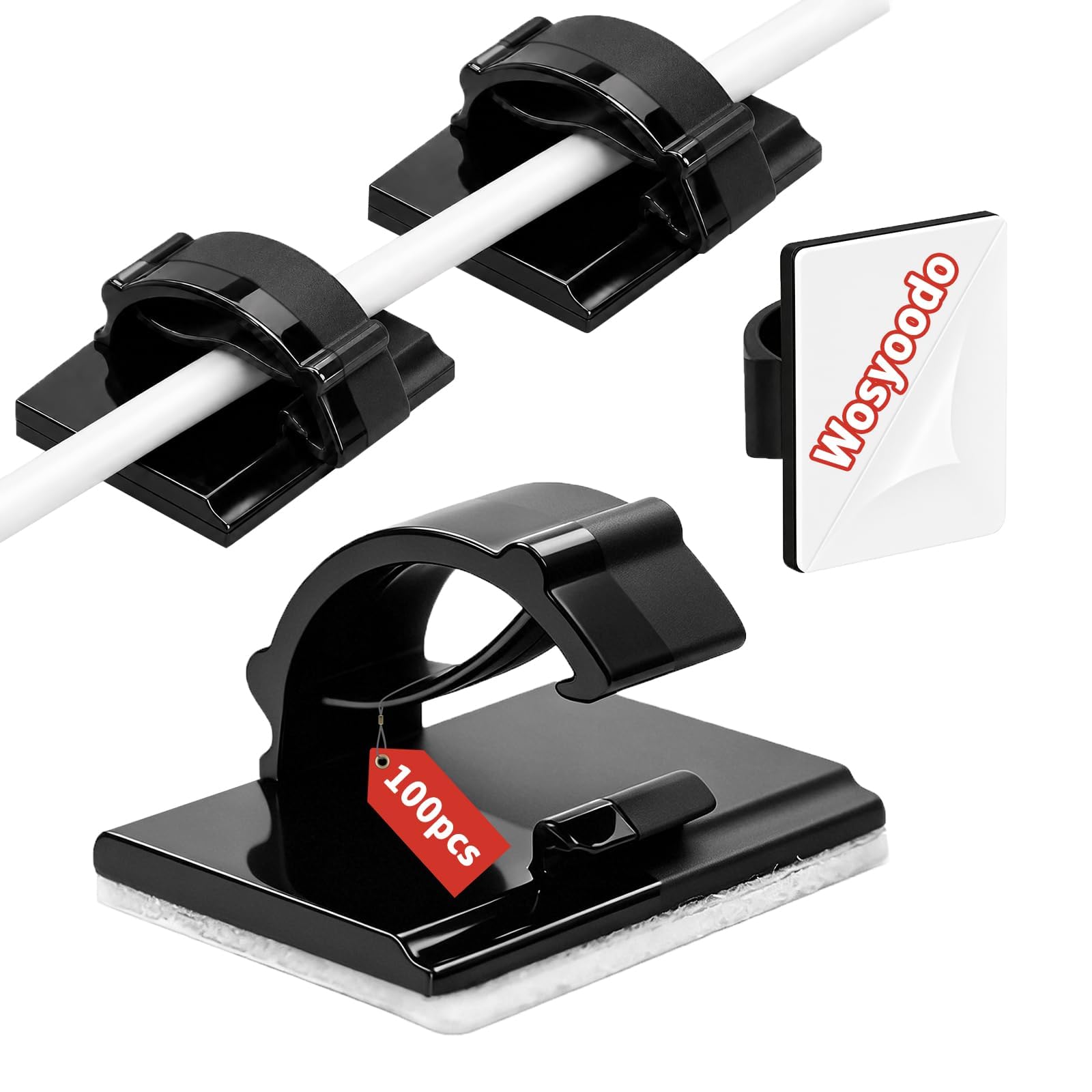 100 Clips Para Cables 3M: Organizador Adhesivo Ajustable Para TV, Ordenador, Luces Navidad – Cable Clip Negro Autoadhesivo