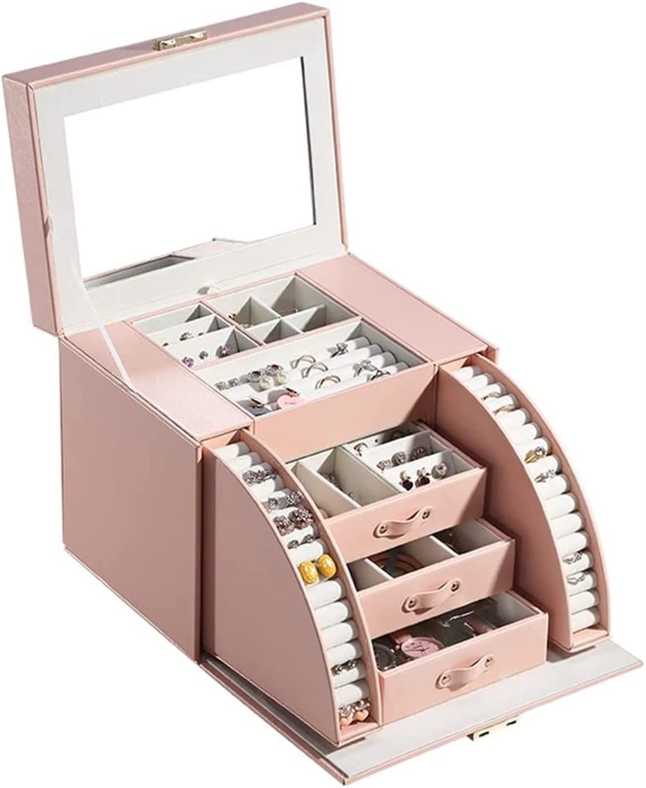 TIANQIHAO Flashing Multilayer Large Jewelry Storage Box Pu Leather Drawer Storage Earrings Ring Jewelry Display Box