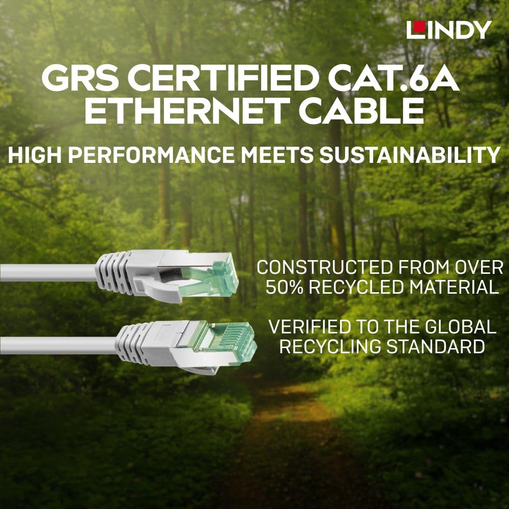 LINDY Cavo Ethernet Cat 6A S/FTP da 20 m, TPE ecologico certificato GRS, cavo LAN schermato ad alta velocità, durevole e riciclabile, grigio (20 m)