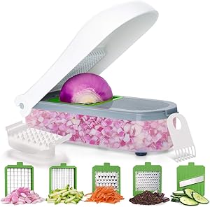 LISA ENJOYMENT Vegetable Chopper Onion Chopper with Container Vegetable Slicer Cutter Grater for Cheese, Chocolate and Ginger Pro Food Chopper with 5 Blades
