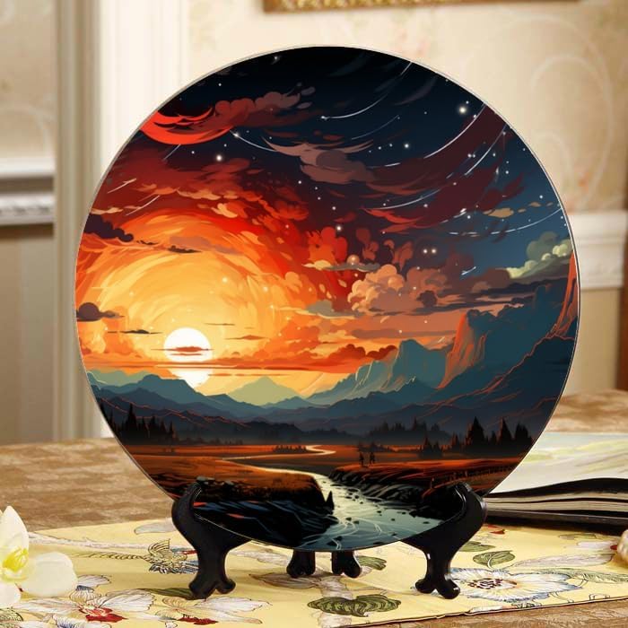 Library 10-inch Ceramic Plate for Wall Display or Tabletop, with Stand & Hook DP-813954818
