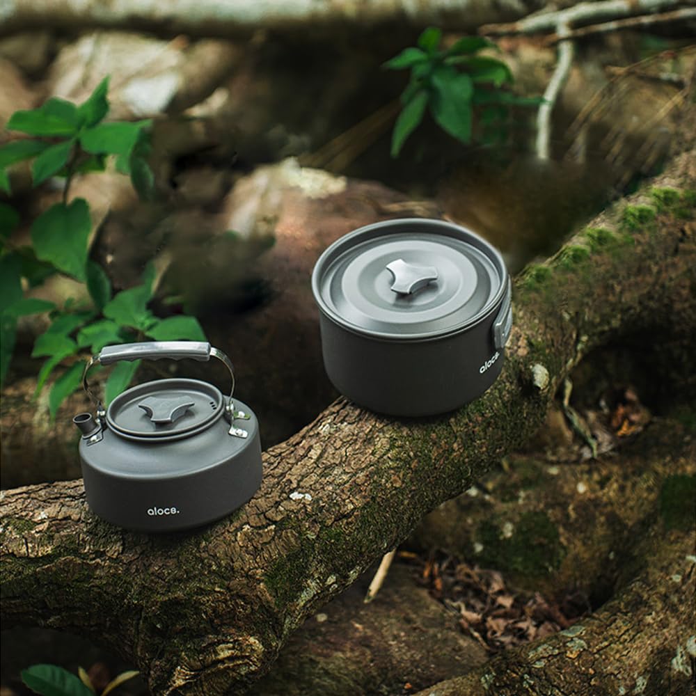 Camping Topf, Aluminiumlegierung Camping Kochtopf, Camping kochgeschirr 1L/1.7L/3L (optional), Outdoor Geschir Set mit Deckel und faltbarem Griff, für Camping Picknick Wandern