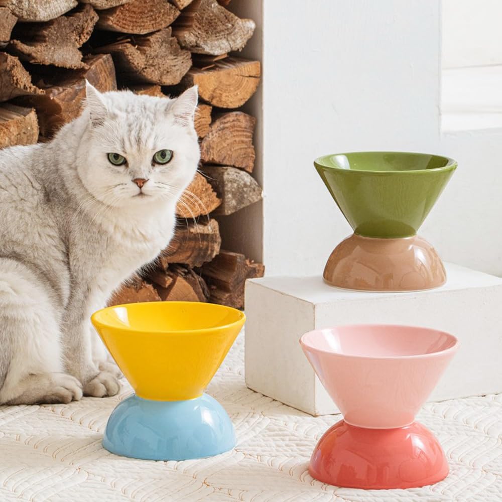 Podwyższona miska dla kota, ceramiczna miska na karmę dla psów i miska na wodę, odporna na zalanie, zapobiegająca przewróceniu, podniesiona miska dla kotów domowych, sucha/mokra karma