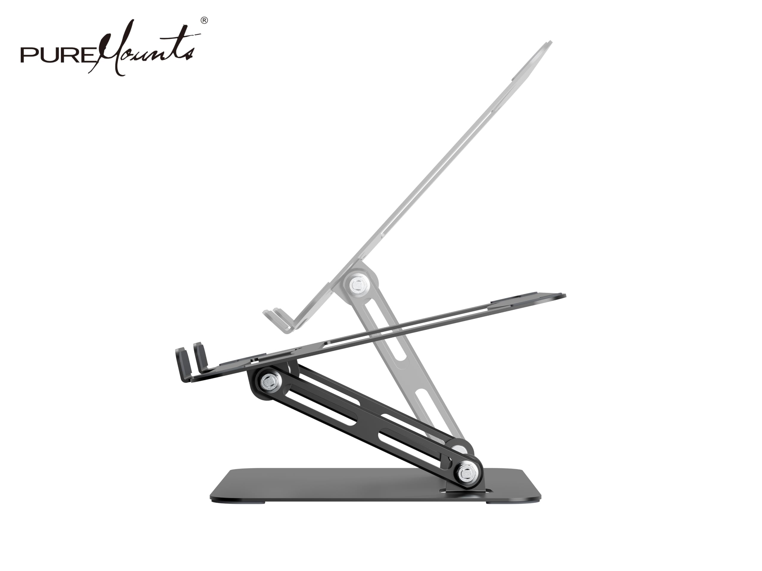 PureMounts Support Ordinateur Portable Réglable Hauteur Pliable Ergonomique Base Pivotante 360° Ventilation Patins Antidérapants Noir
